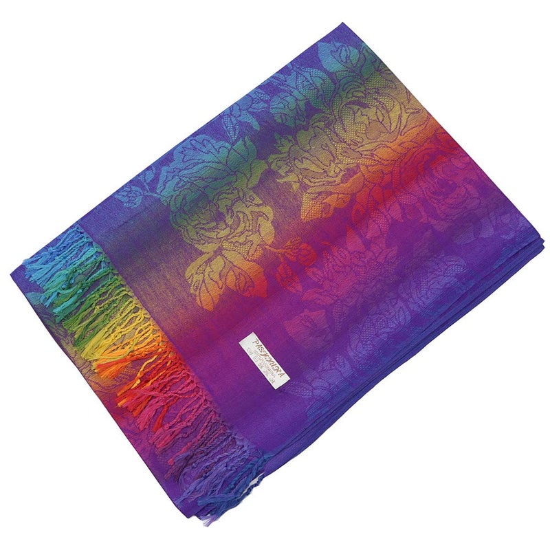 Neelamvar Fashion Colorful flowers Jacquard cotton pashmina Women Wrap Shawl tassels Scarves 75"" x 27.5"" (THM08-05) - Image 2